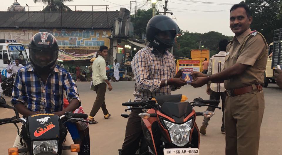 wearing helmet